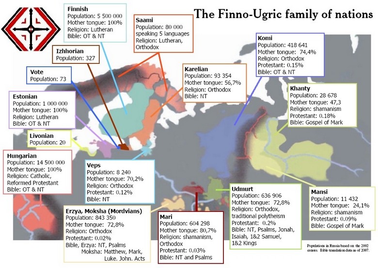 A map showing Finno-Ugric speakers